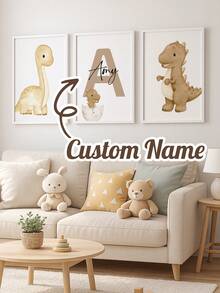 3pcs Customized Name Boho Dinosaur Theme Wall Art Set For Nursery, Personalized Name Print, Neutral Earth Tone Dinosaur Decor, Suitable For Nursery, Kids Room And Playroom, Cozy Minimalist Wall Decals, Perfect Gift For Birthday, Christmas, Thanksgiving Or Newborn - Multicolor - View 12