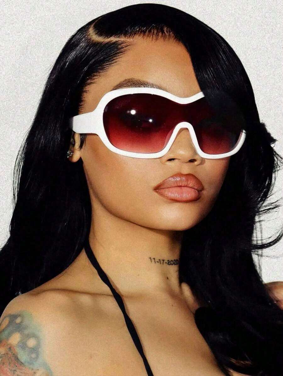 1pc Oversized Wraparound Face Mask, Personalized Outdoor Sunscreen Y2K Full Frame Fashion Fashion Glasses Y2K Fest Music Fest For Summer Beach Vacation, Outdoor, Travel - Orange - View 1