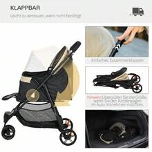 PawHut 2-In-1 Dog Stroller With Rain Cover, Foldable Dog Stroller For Dogs And Cats Up To 10kg, With Cushion, Mesh Windows, Doors And Storage Basket, Khaki - Black - View 5