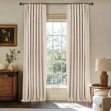 % Blackout Curtains Bedroom, 84 Inch Long Blackout Curtains, Clip Rings Linen Drapes, Thermal Insulated Room Darkening Living Room, 2 Panels - Beige, W50xL84, Bedroom Decor - 麥片 - 查看 5