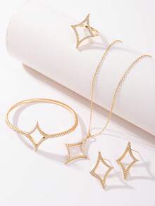 4pcs/Set Star Studded Rhinestone Ring, Necklace, Earrings, Bracelet Jewelry Set, Minimalist Unique Jewelry Set, Suitable For Daily Wear