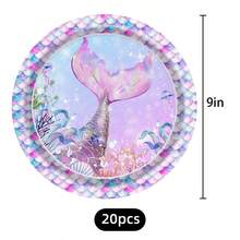 20pcs/80pcs Mermaid Theme Disposable Tableware Set, Suitable For Bridal Shower, Birthday Party, Gift - Paper Plates, Dessert Plates, Napkins, Cups, For Party Decoration And Supplies, Serves 20 Guests - Multicolor - View 7