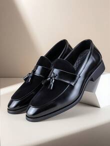 复古简约男士乐福鞋，流苏纯色麂皮一脚蹬休闲设计师鞋，柔软皮鞋，优雅绅士商务社交鞋，适合西装、休闲装、办公、派对、婚礼、约会、浪漫晚餐、节日礼物、返校季。请订购大一码。