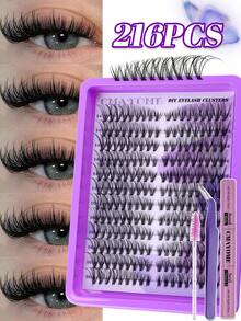 万圣节和圣诞节新品假睫毛 216/192 股簇，大容量多功能睫毛套装，30D+40D+50D+60D+80D+100D，D 卷曲假睫毛，多长度混合密度睫毛夹套装，包括睫毛粘合剂和密封剂，睫毛工具镊子，化妆刷，D 卷曲 10-18 毫米混合单根睫毛，DIY 假睫毛，柔软 3D 蓬松睫毛夹，DIY 漫画风格睫毛夹，方便家庭使用 - 紫色 - 查看 4