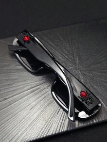 1pc Spider Gem Red Shaped Hip Hop Rock Vintage Small Square Sunglasses, Fashionable Eyewear For Men And Women, Y2K Leopard Print, Rimless Tinted, Vintage Classic, Retro, Luxury, Travel, Sun Protection, Decorative Eyewear - 黑框/全灰(黑紅蜘蛛) - 查看 7