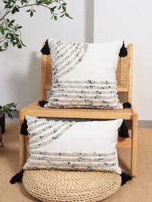 1 buc/2 buc față de pernă cu dungi gri și albe, material textil din pluș în stil nordic cu ciucuri, față de pernă decorativă pentru dormitor, living, exterior, potrivită pentru toate anotimpurile, 30 * 50 cm, 45 * 45 cm