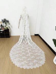 New Luxury Elegant Long Tail Single Layer Lace Handmade Floral Bridal Wedding Veil