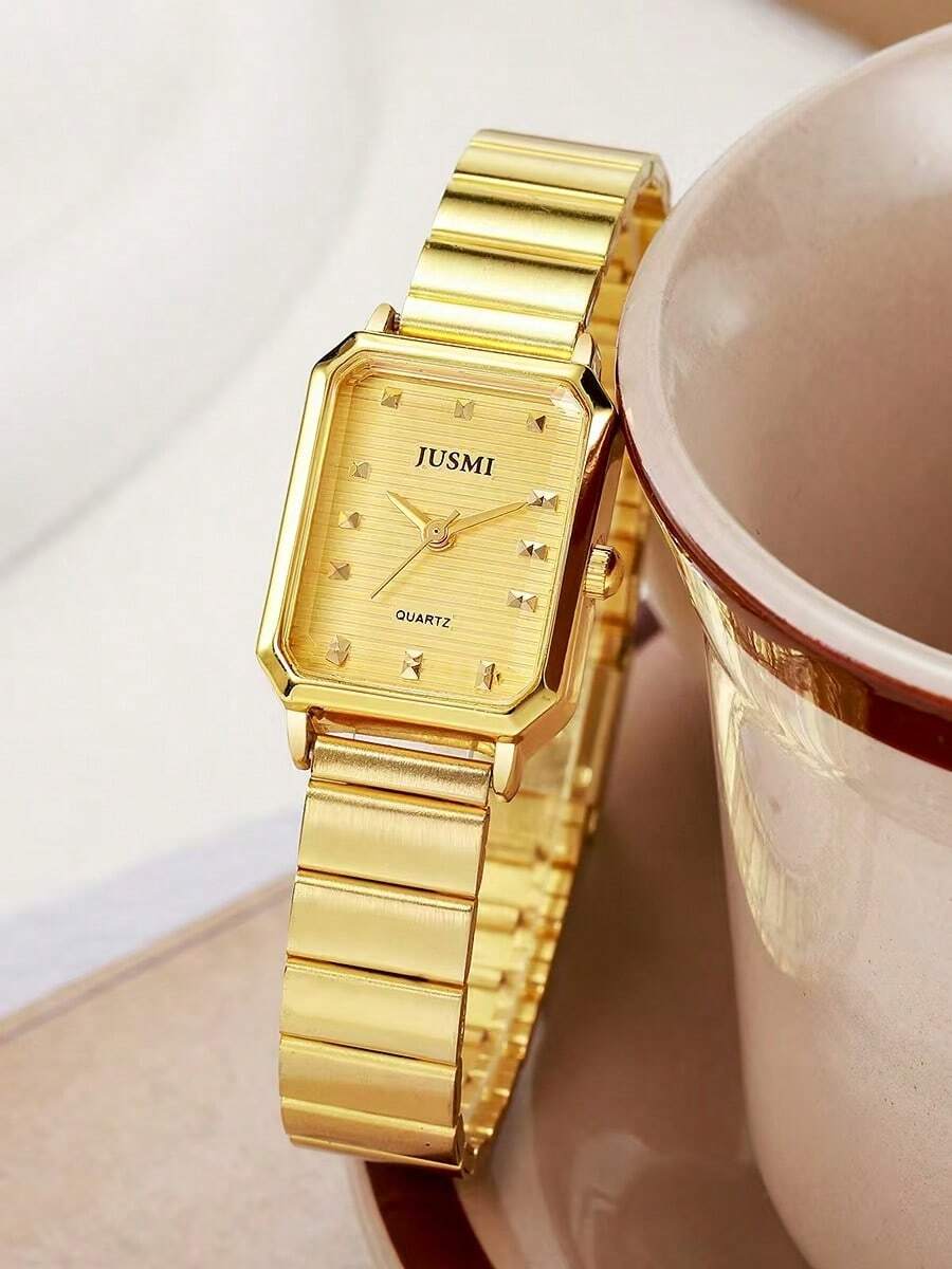 1 Stück modische, minimalistische goldene rechteckige Quarzuhr für Frauen, geeignet für den täglichen Gebrauch, Geburtstag, Geschenk für sie, Jahrestag, Halloween, ohne Geschenkbox