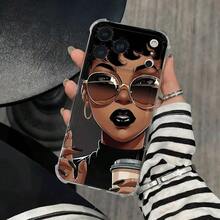 Teléfono Belleza Negra Con Gafas De Moda 1 Patrones Cuatro Esquinas Teléfono Móvil Con Impresión Transparente Anticaída, Adecuado Para phone17, 16, 15, 14, 13, 12, 11 Pro X XS Series, Halloween Y Regalos De Acción De Gracias Amigos Y Familiares - transparente - Ver 1