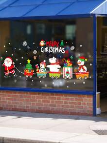 1 pieza Pegatinas navideñas para ventanas, Papá Noel, reno, hombre de jengibre, duende, tren navideño, copos de nieve pegatinas navideñas removibles para oficina, escuela, ventanas del hogar, decoración de vidrio - Multicolor - Ver 8