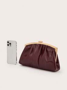 迷人的大容量晚装手拿包，闪亮的链条肩带，时尚翻盖，奢华纹理仿婚礼派对手提包，女士链条单肩斜挎包，适合少女、女大学生、新秀和白领人士，非常适合派对、婚礼、舞会、晚宴，与女士舞会礼服、舞会配饰、女士亮片连衣裙、闪亮连衣裙、女士优雅连衣裙完美搭配 - 酒紅色 - 查看 6