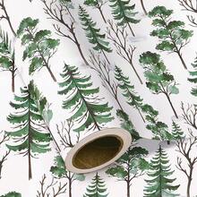 WRAPAHOLIC Kraft Christmas Wrapping Paper - Mini Roll - 17 Inch X 16.5 Feet - Watercolor Christmas Tree Wrapping Paper For Xmas Holiday, Party Celebration