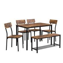 6 Piece Dining Table, Chair And Bench Set, Steel And Wood Frame, Industrial Style, For Kitchen - Brown - View 2