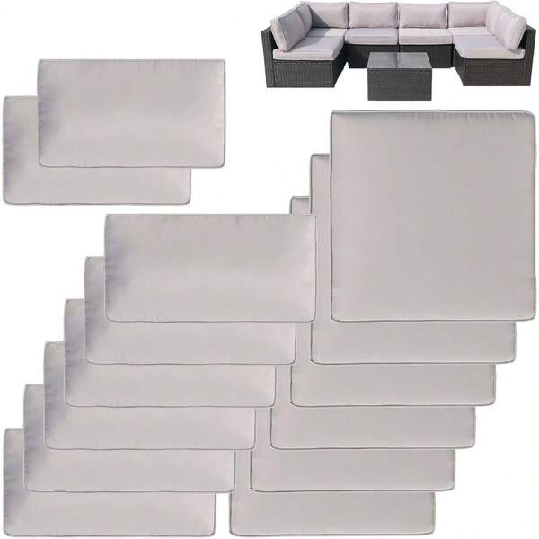 Outdoor Patio Cushion Covers ReplacementSet Of 14 Outdoor Cushion Covers For Patio Furniture Waterproof Furniture Cushion Covers Inelastic Covers With Zippers 14 Piece Sets Grey (Only Cover )