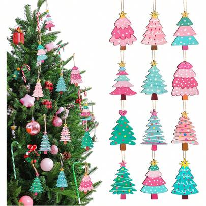 36 Christmas Creative Colorful Christmas Tree Pendants Warm Home Wooden Decoration Party Pendants