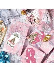 48/12pcs Pink Christmas Hanging Tags With Jute Rope, Santa Claus & Deer Design, Wooden Labels For Christmas Party, DIY Gift Wrapping, Holiday Decor, No Feather, No Power Required - متعدد الألوان - مشاهدة 6