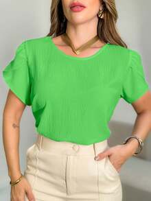 Duna Fabric Blouse With Princess Sleeves Fashion Look Women's Fashion Launch - 霓虹綠 - 查看 2