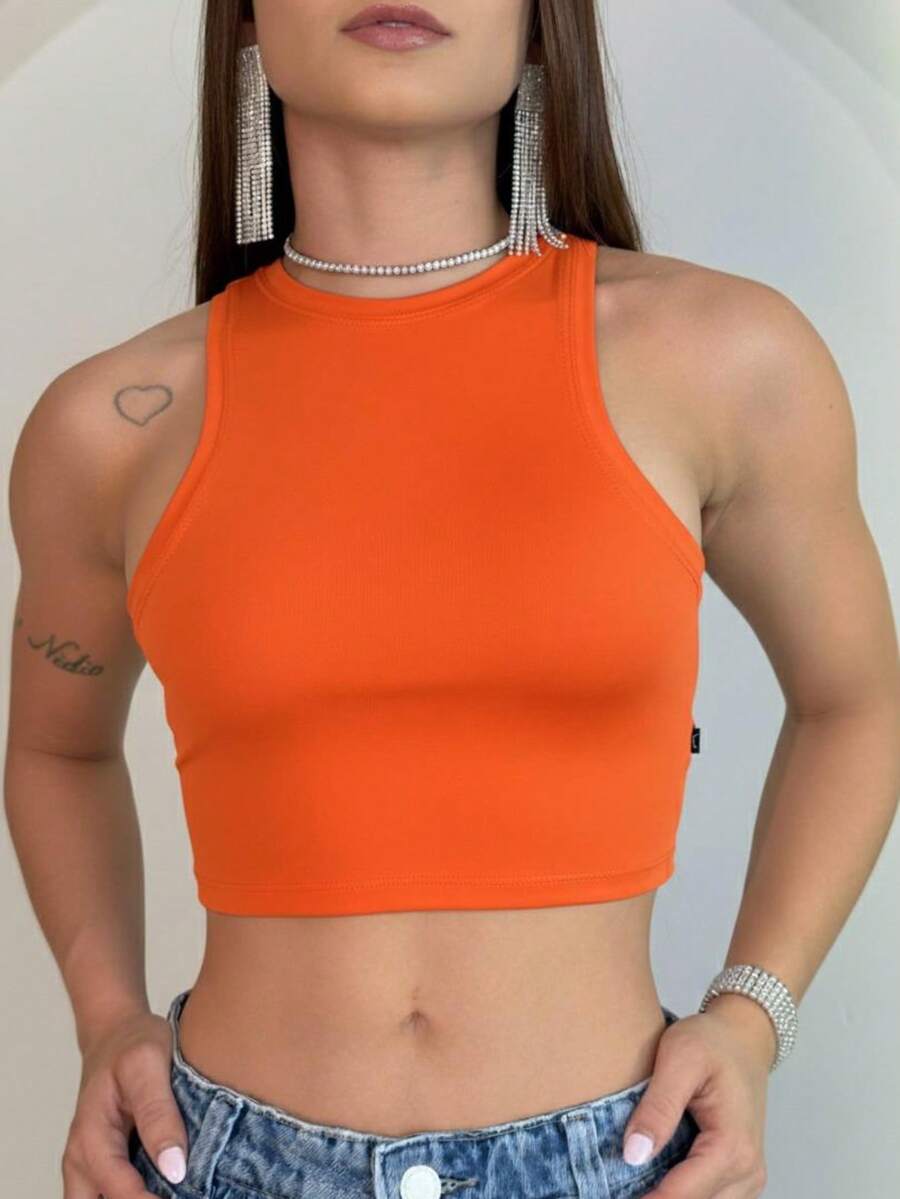 Basic Suplex O-Neck Polyamide Tank Top Cropped Top - 橘色 - 查看 1