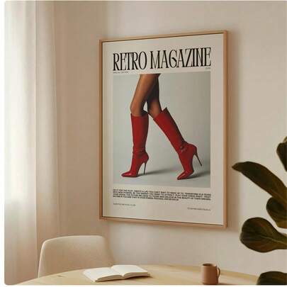 1pc Retro Magazine Poster Printable, Aesthetic Poster, Magazine Poster, Retro Wall Art, Fashion Poster, Red High Heel Boots, Posters Canvas Painting Wall Arts Room Home Decoration Unframed