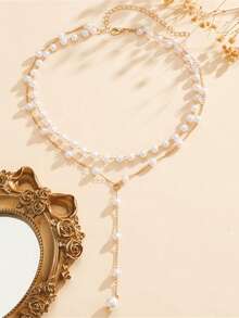 1pc Multi-Layer Minimalist Faux Pearl Necklace, Suitable For Women's Daily And Holiday Wear