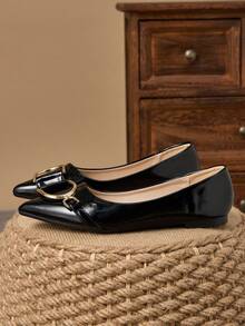 WHDXY 1 Pair Women's Pointed Toe Flats, Soft Leather Office Shoes, Versatile Loafers, Shallow Soft Bottom Fairy Style Flat Heel Slip-On Commuting Shoes