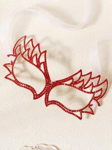 1件夸张时尚面具，镂空金属猫眼水钻半脸面具，圣诞节派对配饰 - 紅色 - 查看 10