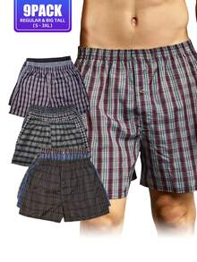 Men's Cotton Blend Boxer Shorts Random Mixed Color Pack Woven Relaxed Fit Boxers For Men Soft Breathable Mens High Quality Underwear With Button Fly Pouch Elastic Waist Comfortable Fabric Menswear - 隨機混合包 - 查看 9