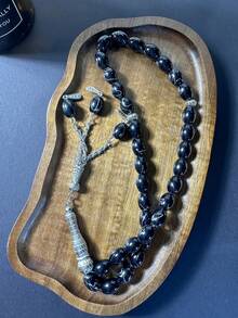 1 pieza Rosario con cuentas de vidrio ovaladas y 33 cuentas de hierro, rosario hecho a mano con cuentas de flores ovaladas, adecuado para uso diario, cuentas de oración