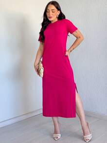 Women's Long Dress 100% Cotton - Màu Hồng Tươi - Xem 3