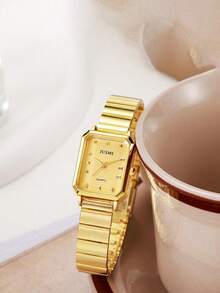 1 Stück modische, minimalistische goldene rechteckige Quarzuhr für Frauen, geeignet für den täglichen Gebrauch, Geburtstag, Geschenk für sie, Jahrestag, Halloween, ohne Geschenkbox