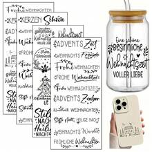 4pcs/Set German Christmas Quote UV DTF Transfer Stickers For Libbey Glasses - Festive Holiday Designs With "Merry Christmas" & "Frohe Weihnachten" Text, Easy To Apply, Perfect For Glassware, Bottles, And Crafts, Festive Glassware - Multicolor - View 1
