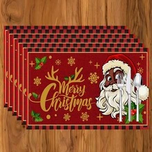 1 Stück/4 Stücke/6 Stücke Weihnachtsmann Muster Leinen Tischsets, geeignet für Esszimmertisch, Weihnachten, kann als Weihnachtsgeschenk, Weihnachtsdekoration verwendet werden, ganzjährig einsetzbar, moderne waschbare Tischdekor, Raumdekoration, Tischsets, Untersetzer, Küchen- und Esszimmertischmatten, Innen- und Außenpartydekoration, Heimdekoration, ideales Geschenk