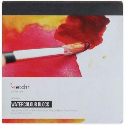 : Watercolour Paper : Block : 300gsm : 50% Cotton : 8x8in : Not