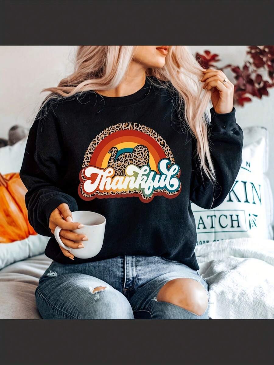Rainbow Thankful Fall Pumpkin Sweatshirt, Thanksgiving Shirt, Fall Sweatshirt, Leopard Rainbow Women's Fall Shirt, Thankful Fall Tee