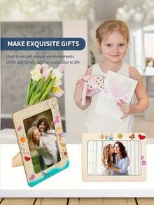 17 件儿童相框工艺套件、未完成的木制相框工艺套件、DIY 绘画套件包括未完成的木制相框、彩色笔、水晶钻石贴纸，用于框架装饰和定制艺术项目、垂直桌面展示框、未完成的绘画和装饰性木制相框、家居装饰、定制艺术项目、定制照片展示和艺术项目礼物、生日、毕业 - 彩色 - 查看 4