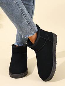 女士纯色随机字母印花休闲优雅派对学院风假日波西米亚海滩时尚复古通勤商务户外街头保暖内衬荷叶边时尚纯色厚底鞋休闲百搭布鞋冬季厚实保暖短靴毛皮靴简约大码黑色雪地靴-穿鞋圣诞节万圣节新年 - 黑色 - 查看 3