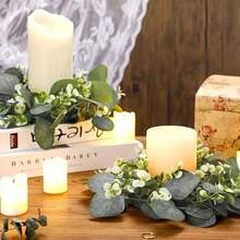1/2/4个装蜡烛环，耐用逼真的小花环，配以人造绿色桉树叶，波西米亚风格花环，适用于室内柱形蜡烛台，是春夏婚礼、桌面圣诞装饰的理想之选。 - 綠色 - 查看 7