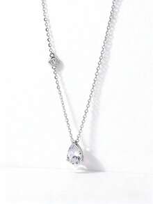 1pc Minimalist S925 Sterling Silver 1.25CT Teardrop Moissanite Necklace, Daily Wear & Gift For Women, Valentine's Day