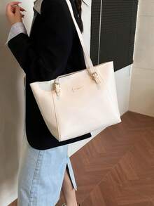 Bolso de hombro de gran capacidad para mujer, Otoño/Invierno 2024, Bolso tote minimalista y versátil, Mochila para estudiantes universitarios, Bolso de mano para ir al trabajo - Beis - Ver 2