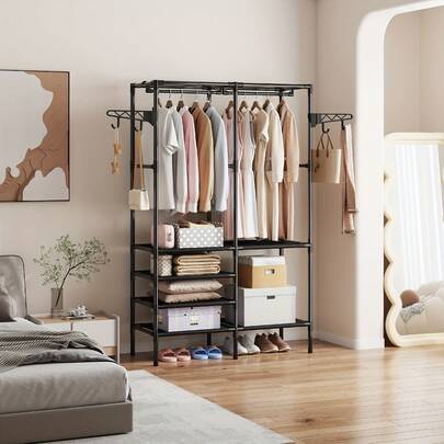 1pc Stylish Multi-Function Coat Rack, Elegant Floor Standing Double Rod Clothes Hanger, Ideal For Bedroom And Home Use, Durable Reinforced Design, Chic Minimalist Aesthetic, Perfect Holiday Gift For Christmas And Thanksgiving, Enhance Your Space With Functional Fashion, Must-Have Organizer For Modern Living, Versatile Storage Solution For Coats, Hats, And Accessories, Elevate Your Home DecorThis Trendy Piece, Perfect For Seasonal Decorating And Everyday Use