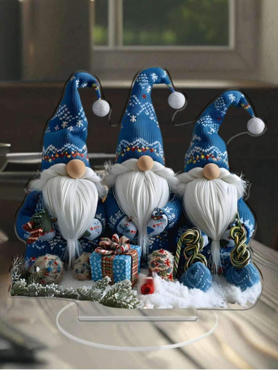 1 Stück Weihnachts-Feiertags-Zwerg Acryl 2D flache Tischdekoration - 3 Zwerge, geeignet für Schlafzimmer, Küche, Büro, Garten, Innen- und Außenbereich