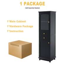 63" Bathroom Storage Cabinet - Bathroom Organizer With Glass Doors, Freestanding, Two Drawers And Adjustable Shelves, Black Lacquer Finish - Perfect For Displaying Your Favorite Things