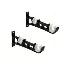 2pcs/4pcs Metal Black Double Rod Curtain Pole Brackets, Wall Mounted Curtain Rod Holders Suitable For Dual Layer Curtain Rods, For Kitchen, Living Room, Bedroom