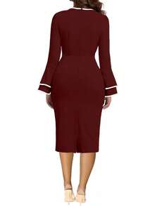 Church Dress Flared Sleeve Midi Pencil Dresshalloween - 996trắng - Xem 8