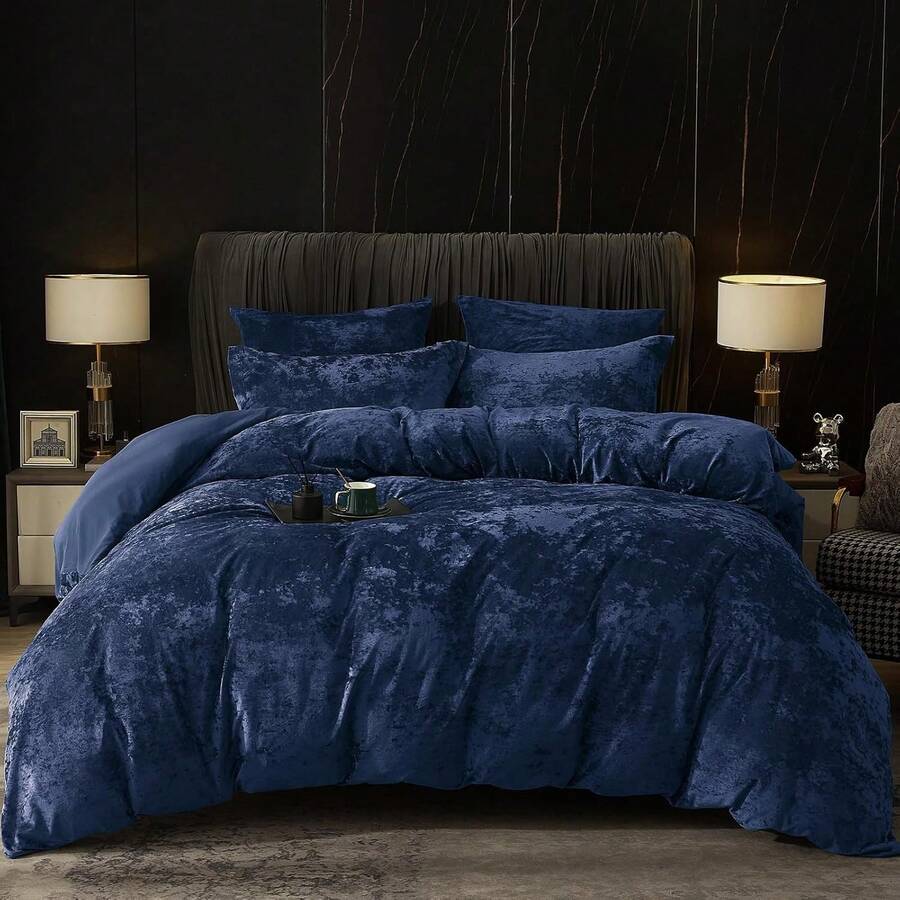 Queen Size 3pcs Ultra Soft Breathable Comforter Cover Set, Luxury Cozy Flannel Duvet Cover With Pillow Shams, 90" X 90", Dark Grey, And Bedding Collection - 海軍藍(無棉被) - 查看 1