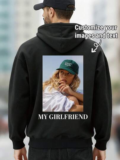 Customized Plus Size Men's Hoodie, Personalize With Your Photo/Group Photo/Couple/Lover/Family/Friend/Pet/Landscape, Upload Your Text, Best Friend Gift, Valentine's Day/Father's Day/Anniversary/Birthday Gift, Gift For Him, Back To School, Party, Valentine's Day Plus Size Men's, Anniversary Gift, Company Team Building