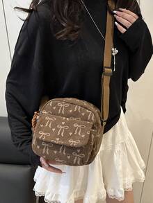 Bolsa de Ombro/Bolsa Transversal Multibolso Mini de Veludo Canelado, Portátil, Casual, Versátil, Adequada para Uso Diário de Mulheres