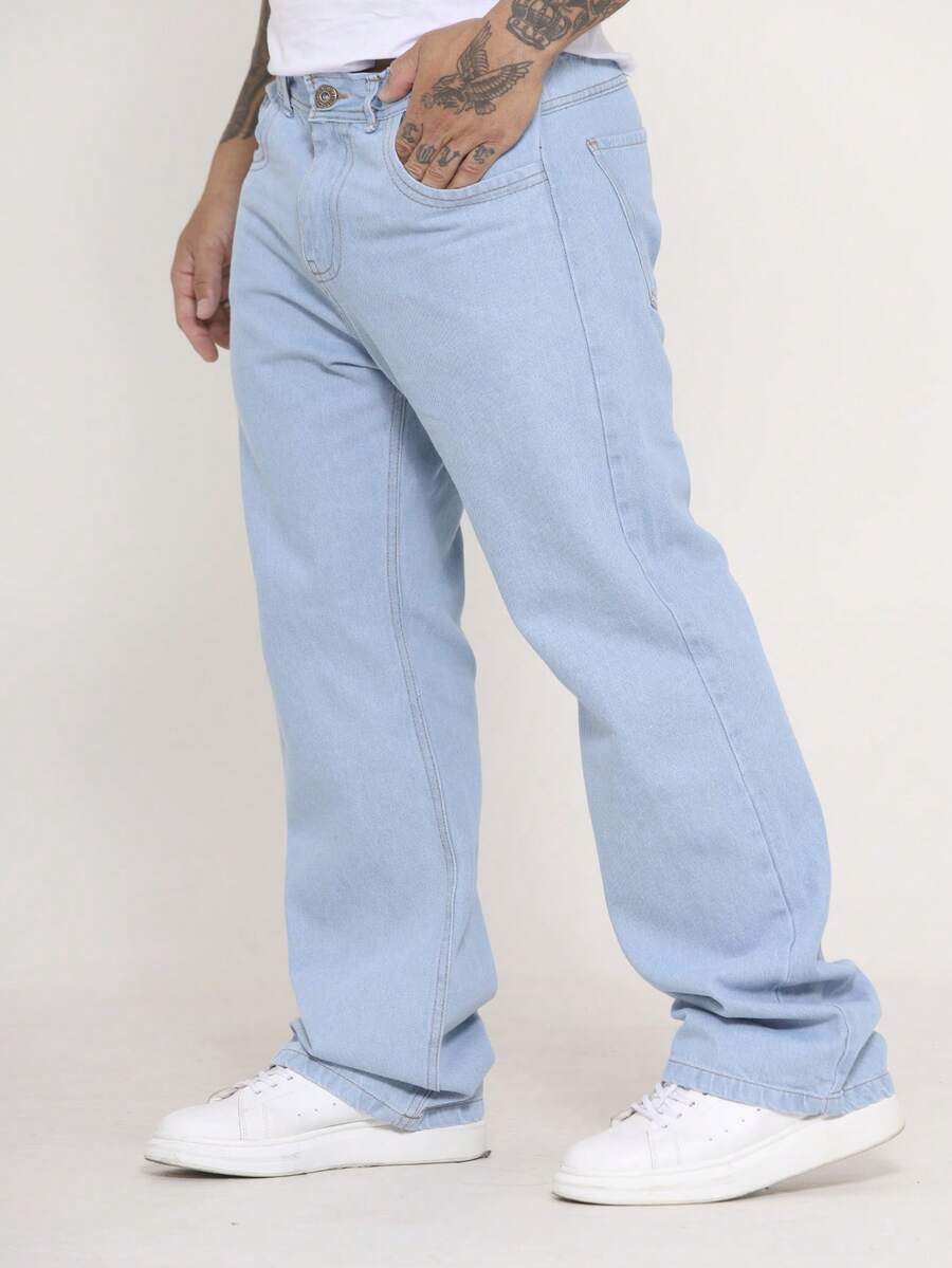 Men's Balao Jeans Oversize Wide Leg Pants Without Elastane - Light Wash - View 1