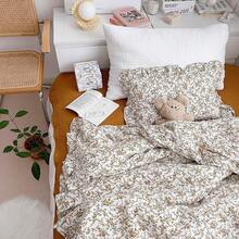 Muslin Duvet Cover With Ruffled Edges, 1 Piece Cotton Comforter Cover 47X59'', Pattern 2-Layer Gauze Bedding, No Quilt Or Pillowcases, Bedroom Essential - 木槿 - 查看 4