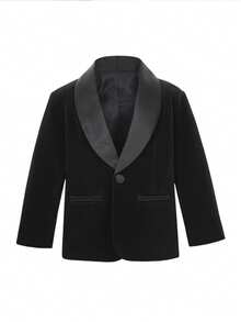 1 件男童绅士西装外套，披肩领西装外套，适合生日、婚礼、小男孩正式穿着 - 黑色 - 查看 2